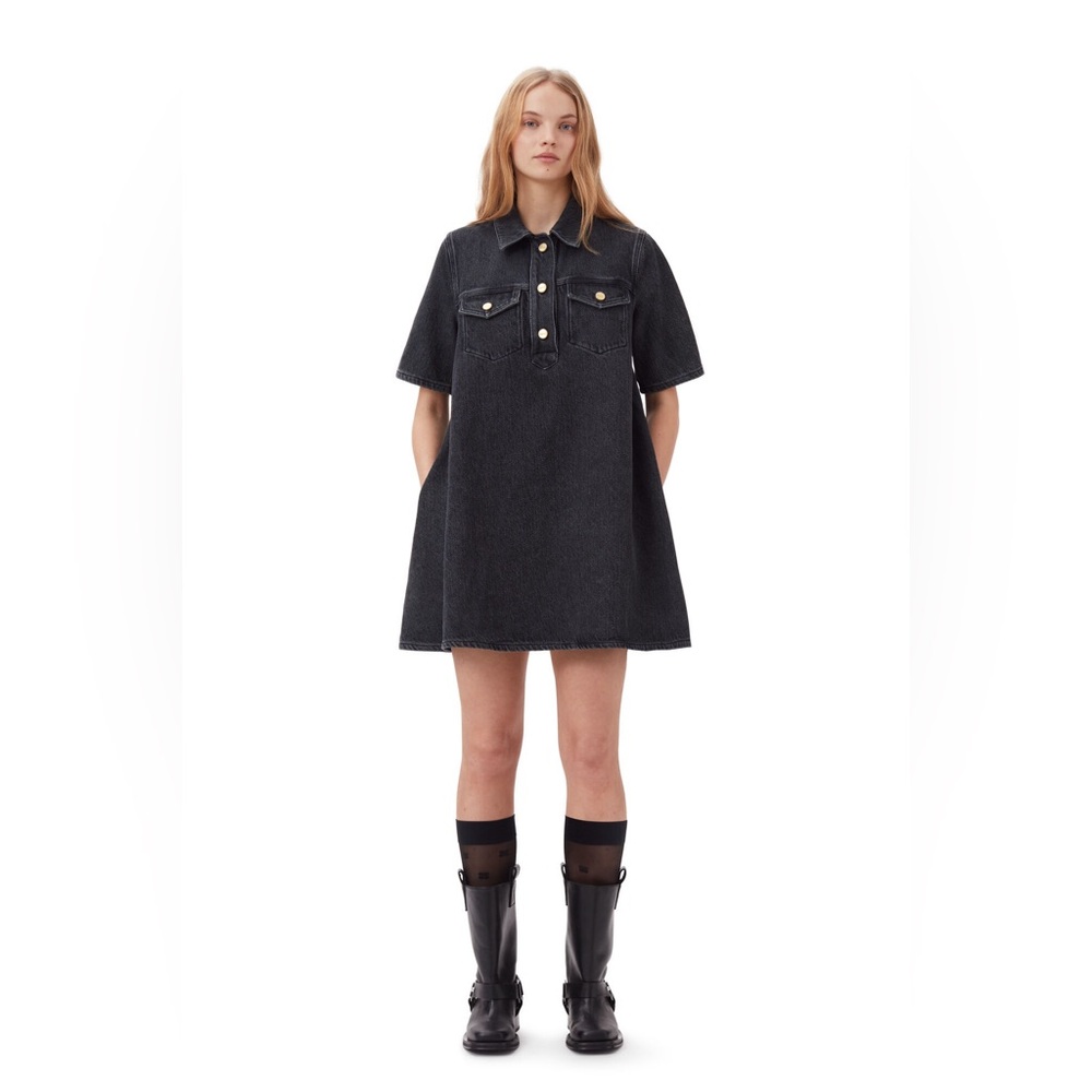 Ganni Washed Black Denim Mini Dress